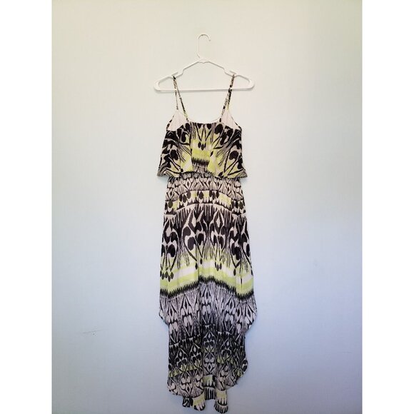 Bisou Bisou Women Sz 2 Sun Dress Hi Low Asymmetrical Boho Green Spaghetti Strap - Picture 2 of 6